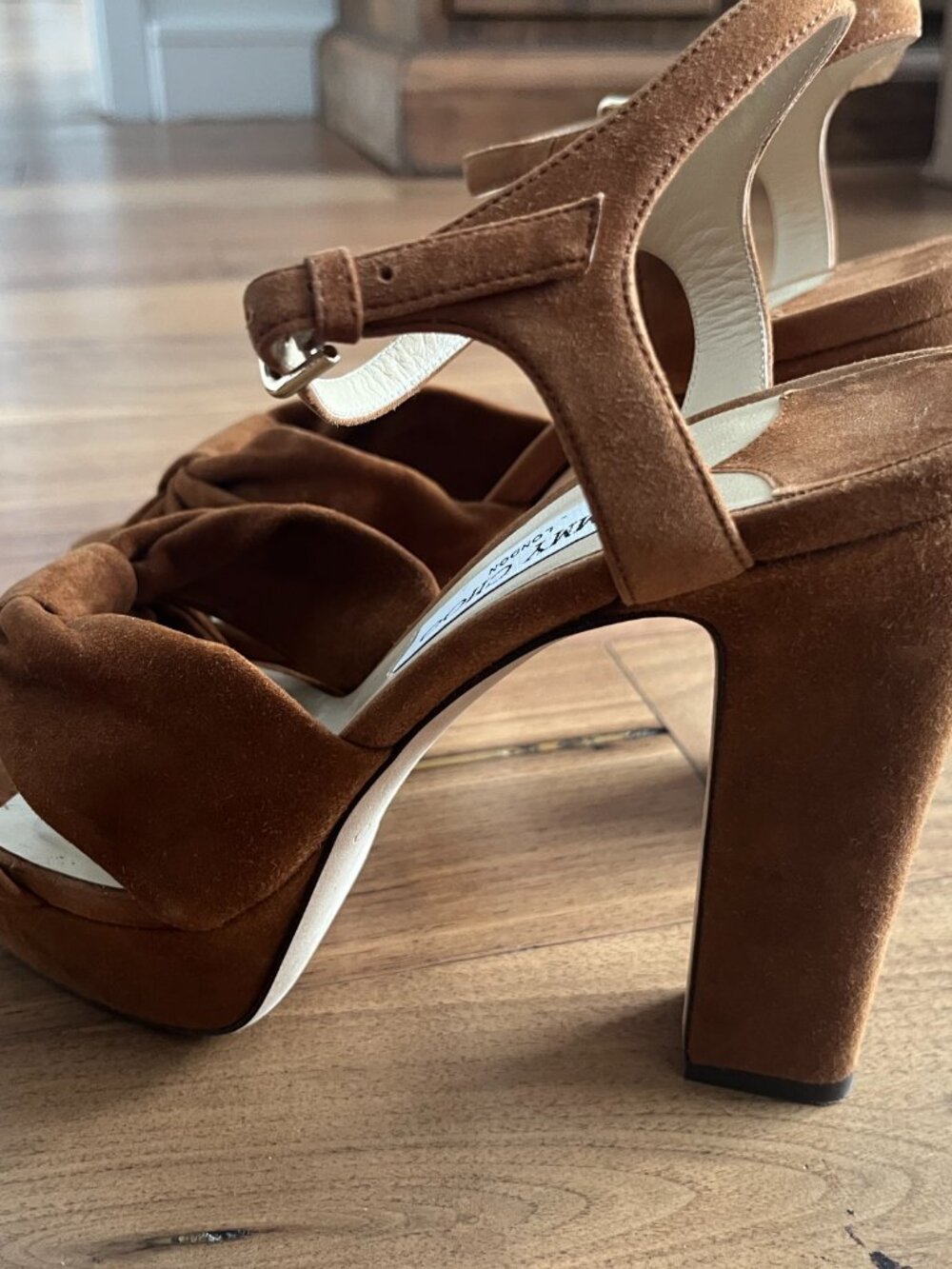 Jimmy Choo Heloise 120 Knotted Suede Platform Sandals - Picture 3 of 10